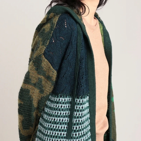 Desigual Patch Hooded Constanza Open Front Boho Hippie Wool Blended Cardigan XL - Picture 3 of 16